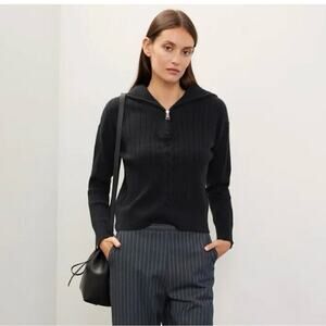 Area Stars Quarter Zip Sweater Black‎ Cable Knit Ribbed Collared Pullover S NEW